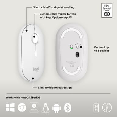 Logitech Pebble Mouse 2 M350s trådlös mus (Off-White)