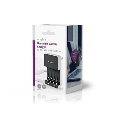 Nedis NiMH Batteriladdare AA / AAA | 1.2 V DC | Underhållsladdning | Euro / Typ C (CEE 7/16) | Batteritypsenergi: AA / AAA | Svart / Vit