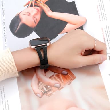 Klockarmband i Äkta Läder för Fitbit Versa Smartklocka Svart