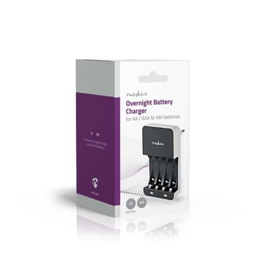 Nedis NiMH Batteriladdare AA / AAA | 1.2 V DC | Underhållsladdning | Euro / Typ C (CEE 7/16) | Batteritypsenergi: AA / AAA | Svart / Vit