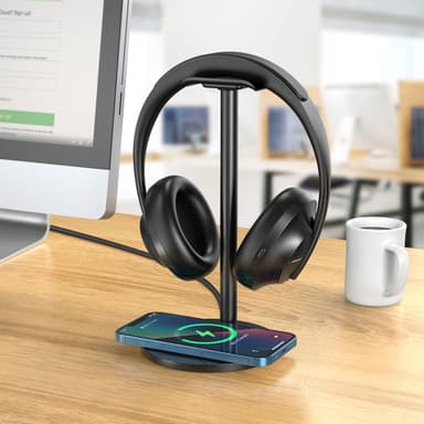 Essentials headset-ställ med QI-laddning (aluminium)
