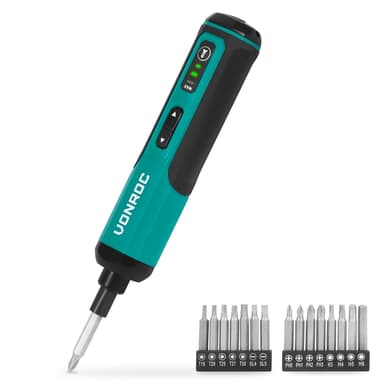 VONROC Skruvdragare 4V – Kompakt & Laddbar – Perfekt för Möbler & DIY – Inkl. 15 Bitar & USB-C