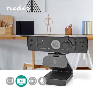 Nedis Webbkamera | Full HD@60fps / 4K@30fps | Autofokus | Inbyggd mikrofon | Svart