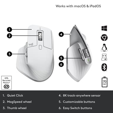 Logitech MX Master 3S trådlös mus (ljusgrå)