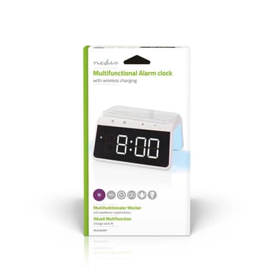 Nedis Trådlös laddare för Väckarklocka | Qi certifierad | 5 / 7.5 / 10 / 15 W | USB A-Hane | Nattlampa | 2 Larmtider | Snooze-funktion
