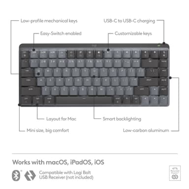 Logitech MX Mechanical Mini Mac trådlöst tangetbord (space grey)