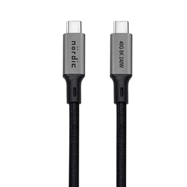 NÖRDIC 50cm USB4 USB-C till C nylonflätad kabel PD3.1 240W 40G 8K60Hz 4K144Hz grå