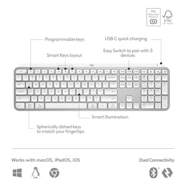 Logitech MX Keys S trådlöst tangentbord (grå)