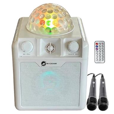 N-Gear Disco Block 410 portabel karaokehögtalare med Bluetooth och inbyggd discolampa - Vit