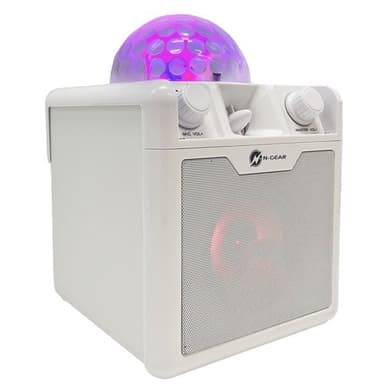 N-Gear Disco Block 410 portabel karaokehögtalare med Bluetooth och inbyggd discolampa - Vit