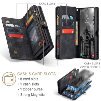CaseMe Samsung S25+ 008 BIg Wallet 2in1 Magnet Plånboksfodral - Svart