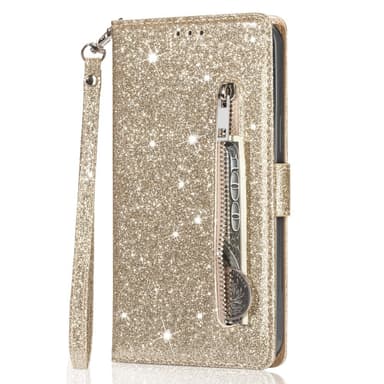 SKALO Samsung S25 Glitter Dragkedja Plånboksfodral - Guld