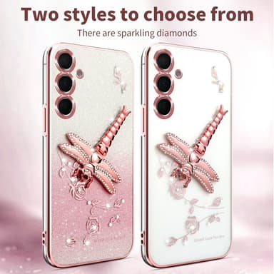 SKALO Samsung S25+ KADEM Dragonfly Glitter Skal - Rosa