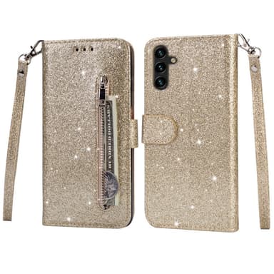 SKALO Samsung S25 Glitter Dragkedja Plånboksfodral - Guld