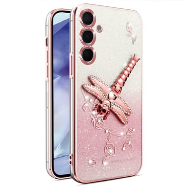 SKALO Samsung S25+ KADEM Dragonfly Glitter Skal - Rosa