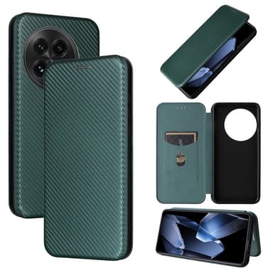 SKALO OnePlus 13 Carbon Fiber Plånboksfodral - Grön