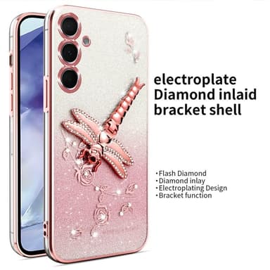 SKALO Samsung S25+ KADEM Dragonfly Glitter Skal - Rosa