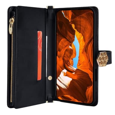 SKALO Xiaomi Redmi Note 14 5G Big Wallet Cross Texture Plånboksfodral - Svart