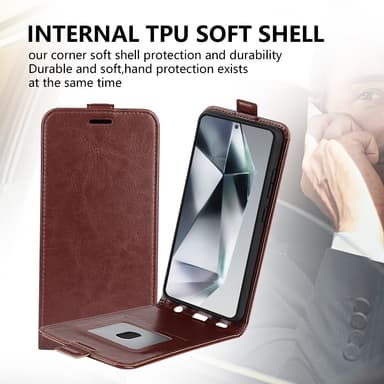 SKALO Samsung S25 Ultra Vertical Flip PU-Läder Plånboksfodral - Svart