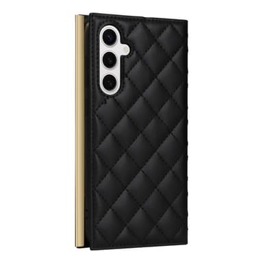 SKALO Samsung S25 Guldkant Quiltat Axelrem Plånboksfodral - Svart