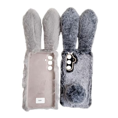 SKALO Samsung S25 3D Fluffy Bunny Skal - Rosa