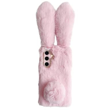 SKALO Samsung S25 3D Fluffy Bunny Skal - Rosa