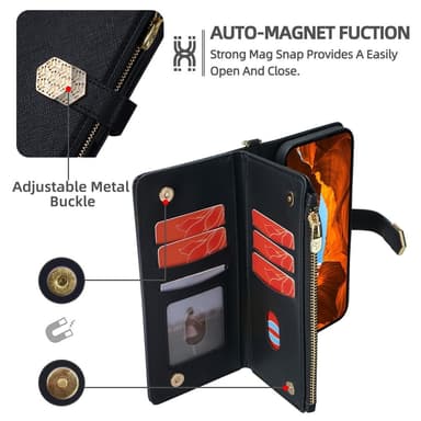 SKALO Xiaomi Redmi Note 14 5G Big Wallet Cross Texture Plånboksfodral - Svart