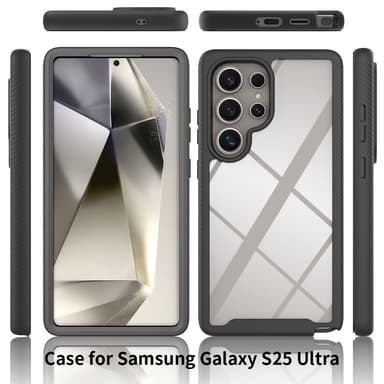 SKALO Samsung S25 Ultra Shockproof Clear Hybrid+Skärmskydd Skal - Svart