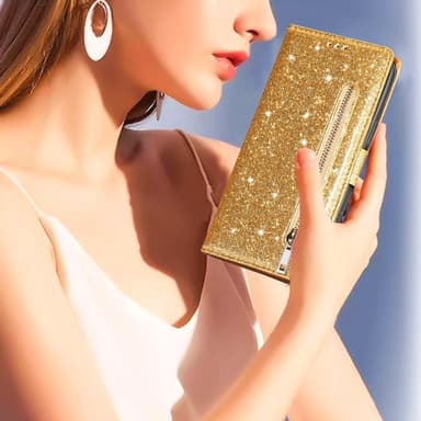 SKALO Samsung S25 Ultra Glitter Dragkedja Plånboksfodral - Guld