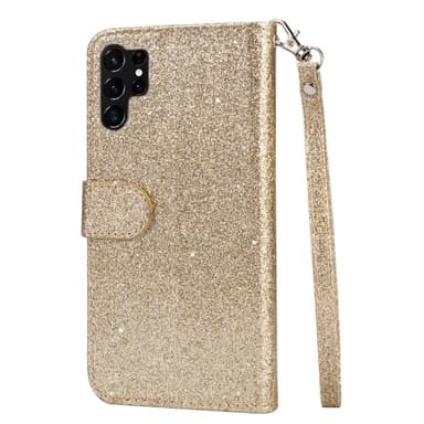 SKALO Samsung S25 Ultra Glitter Dragkedja Plånboksfodral - Guld