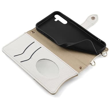 SKALO Samsung S25 Litchi Makeup Mirror Chain Plånboksfodral - Vit