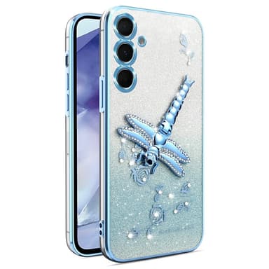 SKALO Samsung S25+ KADEM Dragonfly Glitter Skal - Blå