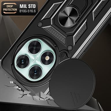 SKALO Xiaomi Redmi Note 14 Pro 5G Armor Metallring Kameraslider Skal - Svart