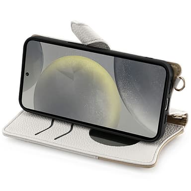 SKALO Samsung S25 Litchi Makeup Mirror Chain Plånboksfodral - Vit