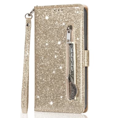 SKALO Samsung S25 Ultra Glitter Dragkedja Plånboksfodral - Guld