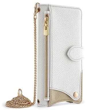 SKALO Samsung S25 Litchi Makeup Mirror Chain Plånboksfodral - Vit