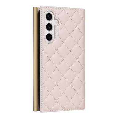 SKALO Samsung S25 Guldkant Quiltat Axelrem Plånboksfodral - Beige