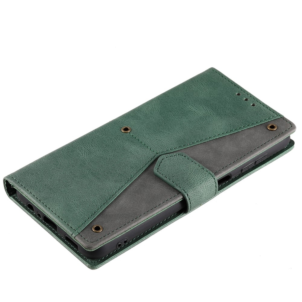 SKALO Samsung S25 Premium PU-Läder Splicing Plånboksfodral - Grön