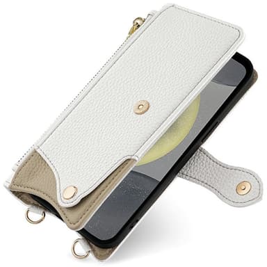 SKALO Samsung S25 Litchi Makeup Mirror Chain Plånboksfodral - Vit