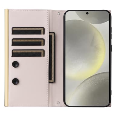 SKALO Samsung S25 Guldkant Quiltat Axelrem Plånboksfodral - Beige