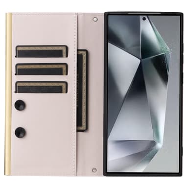 SKALO Samsung S25 Ultra Guldkant Quiltat Axelrem Plånboksfodral - Beige