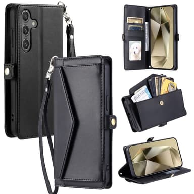 SKALO Samsung S25 PU-Läder Envelope Plånboksfodral - Svart