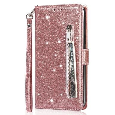 SKALO Samsung S25+ Glitter Dragkedja Plånboksfodral - Roséguld