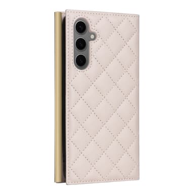 SKALO Samsung S25+ Guldkant Quiltat Axelrem Plånboksfodral - Beige