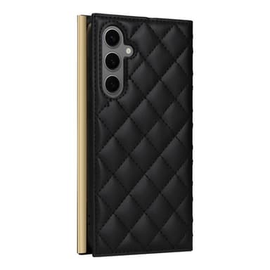 SKALO Samsung S25+ Guldkant Quiltat Axelrem Plånboksfodral - Svart