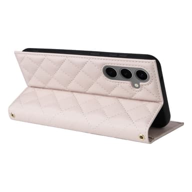SKALO Samsung S25+ Guldkant Quiltat Axelrem Plånboksfodral - Beige