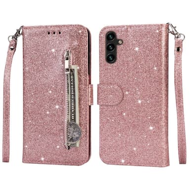 SKALO Samsung S25+ Glitter Dragkedja Plånboksfodral - Roséguld