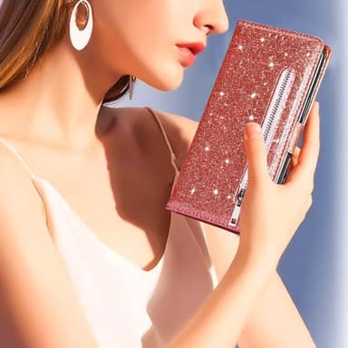 SKALO Samsung S25 Ultra Glitter Dragkedja Plånboksfodral - Roséguld
