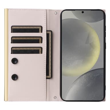 SKALO Samsung S25+ Guldkant Quiltat Axelrem Plånboksfodral - Beige