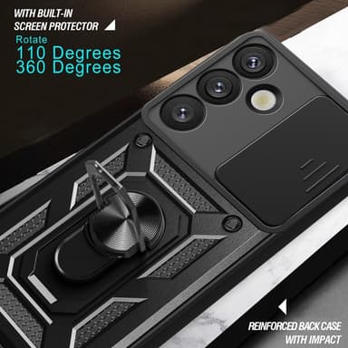 SKALO Samsung S25+ Armor Metallring Kameraslider Skal - Svart